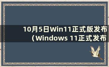 10月5日Win11正式版发布（Windows 11正式发布）